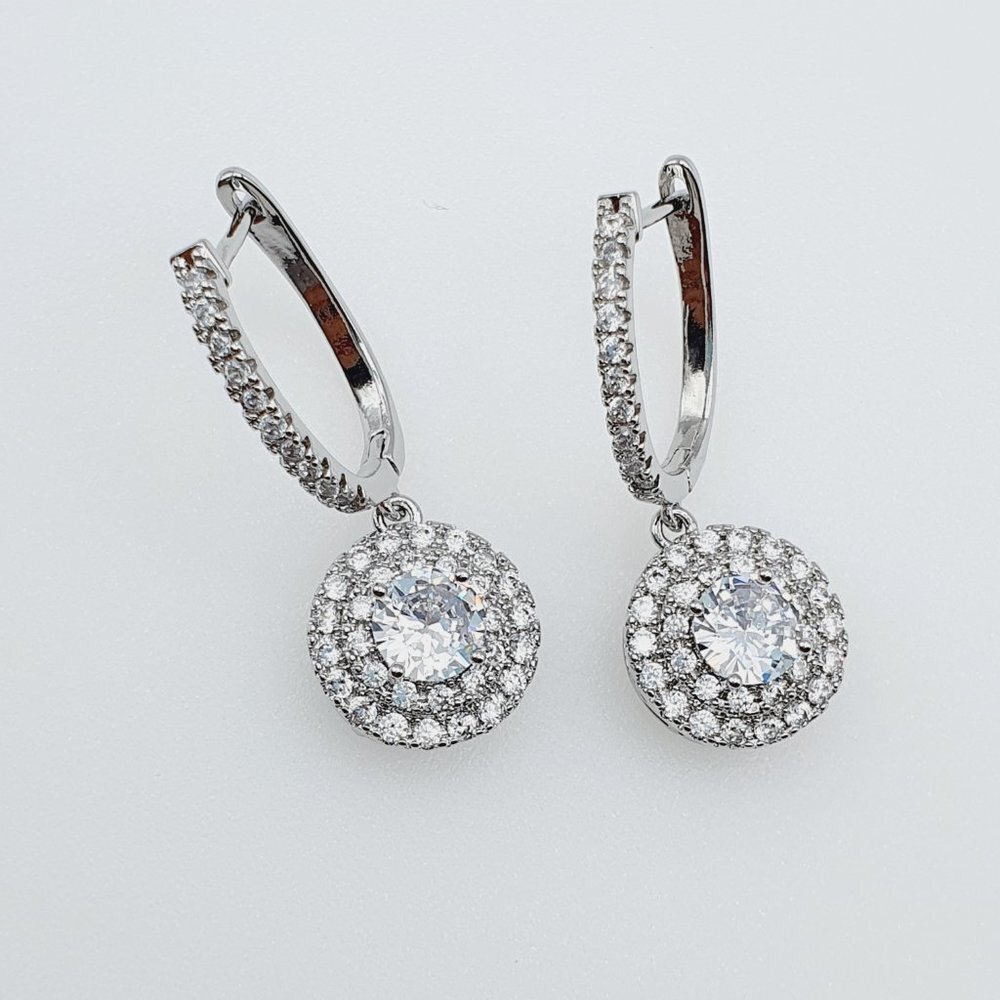🍂  925 Silver Round Plated CZ Drop Earrings for Women, FB16FA1121